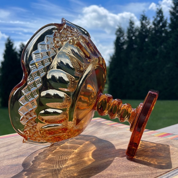 Vintage amber glass compotier, pedestal dish, compote, fruit bowl - Picture 2 of 12